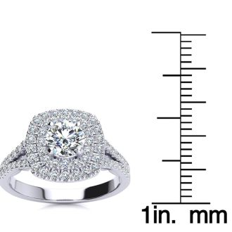 1 Carat Double Halo Diamond Engagement Ring in 14 Karat White Gold