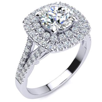 1 1/4 Carat Double Halo Diamond Engagement Ring in 14 Karat White Gold