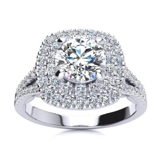 1 1/2 Carat Double Halo Diamond Engagement Ring in 14 Karat White Gold