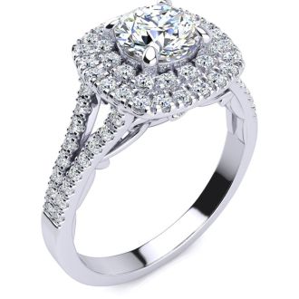 1 1/2 Carat Double Halo Diamond Engagement Ring in 14 Karat White Gold