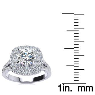 1 1/2 Carat Double Halo Diamond Engagement Ring in 14 Karat White Gold