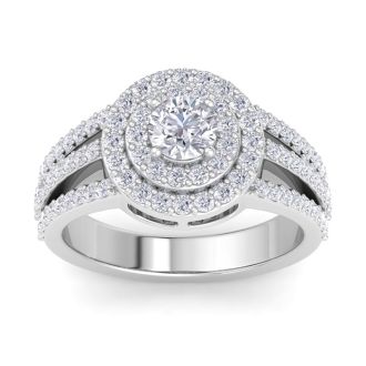 1 Carat Double Halo Diamond Engagement Ring In 14 Karat White Gold