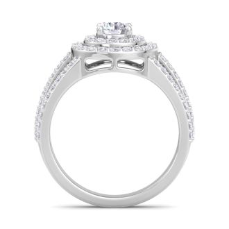 Cheap Engagement Rings, 1 Carat Double Halo Diamond Engagement Ring In 14 Karat White Gold