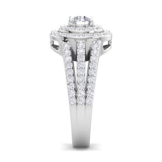 Cheap Engagement Rings, 1 Carat Double Halo Diamond Engagement Ring In 14 Karat White Gold