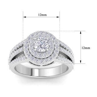 Cheap Engagement Rings, 1 Carat Double Halo Diamond Engagement Ring In 14 Karat White Gold
