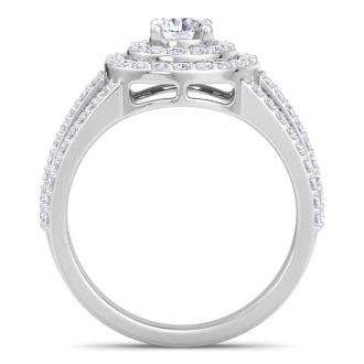 1 1/2 Carat Double Halo Diamond Engagement Ring In 14 Karat White Gold