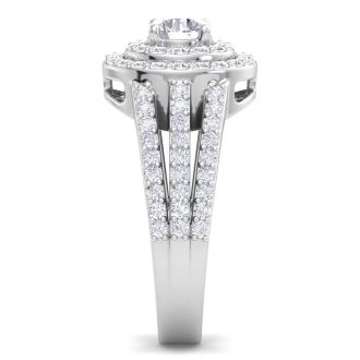 1 1/2 Carat Double Halo Diamond Engagement Ring In 14 Karat White Gold