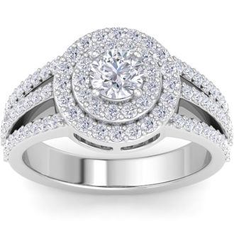 2 Carat Double Halo Diamond Engagement Ring In 14 Karat White Gold