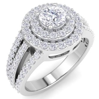 2 Carat Double Halo Diamond Engagement Ring In 14 Karat White Gold