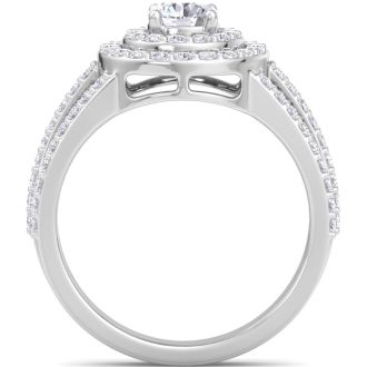 2 Carat Double Halo Diamond Engagement Ring In 14 Karat White Gold