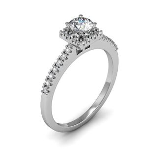 Cheap Engagement Rings, 1/2 Carat Square Halo, Round Diamond Engagement Ring in 14k White Gold