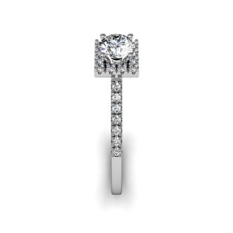 Cheap Engagement Rings, 1/2 Carat Square Halo, Round Diamond Engagement Ring in 14k White Gold