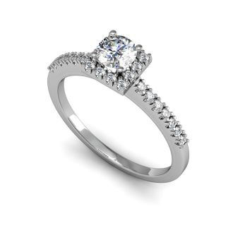Cheap Engagement Rings, 1/2 Carat Square Halo, Round Diamond Engagement Ring in 14k White Gold