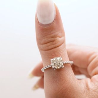 Cheap Engagement Rings, 1/2 Carat Square Halo, Round Diamond Engagement Ring in 14k White Gold