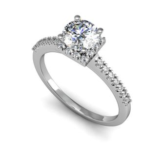 1 Carat Square Halo With Round Brilliant Solitaire Diamond Engagement Ring in White Gold