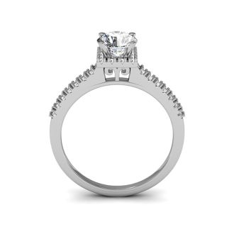 1 Carat Square Halo With Round Brilliant Solitaire Diamond Engagement Ring in White Gold