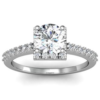 1.40 Carat Square Halo, Round Diamond Engagement Ring in 14k White Gold