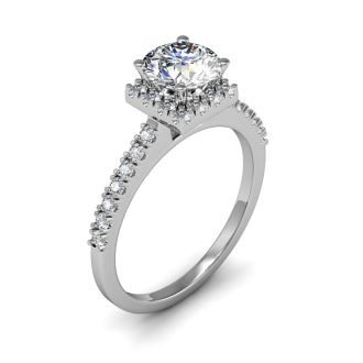 1.40 Carat Square Halo, Round Diamond Engagement Ring in 14k White Gold