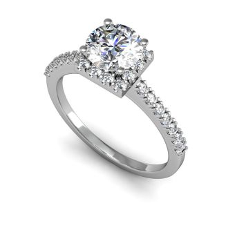 1.40 Carat Square Halo, Round Diamond Engagement Ring in 14k White Gold