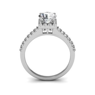 1.40 Carat Square Halo, Round Diamond Engagement Ring in 14k White Gold