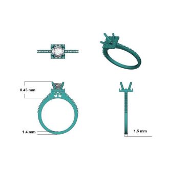 1.40 Carat Square Halo, Round Diamond Engagement Ring in 14k White Gold