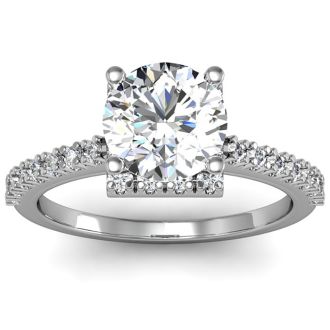 2 Carat Square Halo, Round Diamond Engagement Ring in 14k White Gold