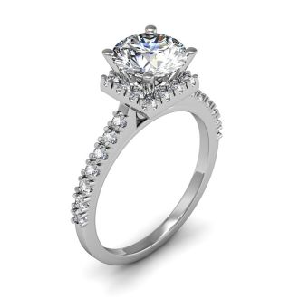 2 Carat Square Halo, Round Diamond Engagement Ring in 14k White Gold