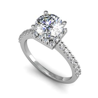 2 Carat Square Halo, Round Diamond Engagement Ring in 14k White Gold