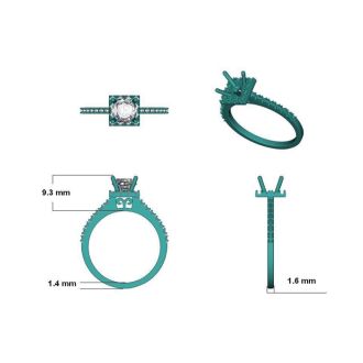 2 Carat Square Halo, Round Diamond Engagement Ring in 14k White Gold
