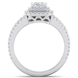 1 1/2 Carat Princess Shape Double Halo Diamond Engagement Ring In 14 Karat White Gold