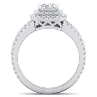 2 Carat Princess Shape Double Halo Diamond Engagement Ring In 14 Karat White Gold
