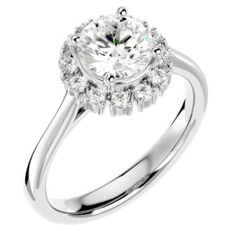 1 3/4 Carat Halo Diamond Engagement Ring In 14 Karat White Gold