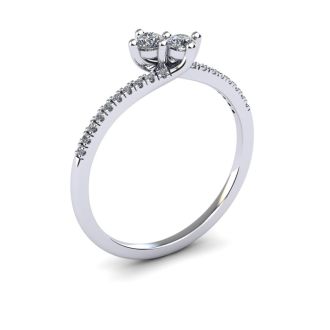 1/4 Carat Two Stone Diamond Bonded Love Ring In 14K White Gold