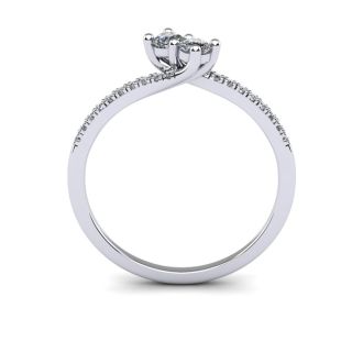 1/4 Carat Two Stone Diamond Bonded Love Ring In 14K White Gold