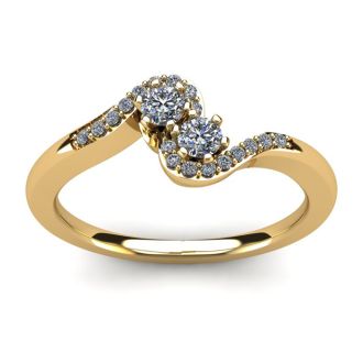 1/4 Carat Two Stone Diamond Swirl Ring In 14K Yellow Gold