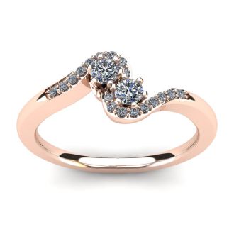 1/4 Carat Two Stone Diamond Swirl Ring In 14K Rose Gold
