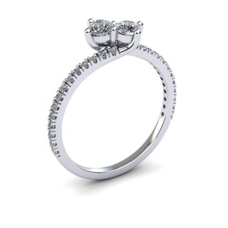 1/2 Carat Two Stone Diamond Bonded Love Ring In 14K White Gold