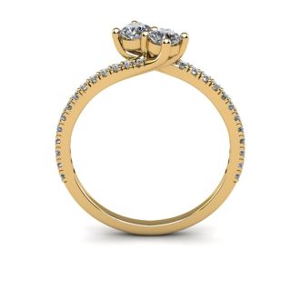 1/2 Carat Two Stone Diamond Bonded Love Ring In 14K Yellow Gold