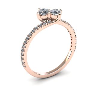 1/2 Carat Two Stone Diamond Bonded Love Ring In 14K Rose Gold