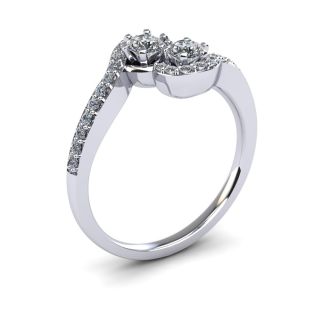 1/2 Carat Two Stone Diamond Swirl Ring In 14K White Gold