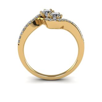 1/2 Carat Two Stone Diamond Swirl Ring In 14K Yellow Gold