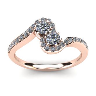 1/2 Carat Two Stone Diamond Swirl Ring In 14K Rose Gold