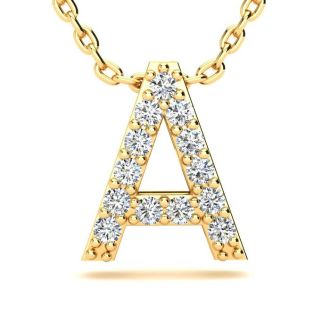 Letter A Diamond Initial Necklace In 14K Yellow Gold With 13 Diamonds