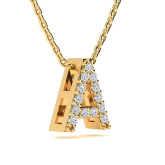 Letter A Diamond Initial Necklace In 14K Yellow Gold With 13 Diamonds