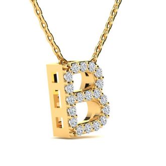Letter B Diamond Initial Necklace In 14K Yellow Gold With 13 Diamonds