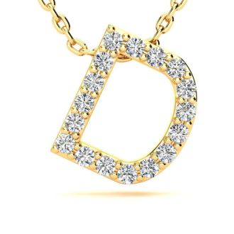 Letter D Diamond Initial Necklace In 14K Yellow Gold With 13 Diamonds