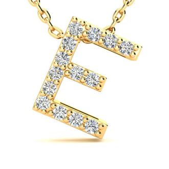 Letter E Diamond Initial Necklace In 14K Yellow Gold With 13 Diamonds