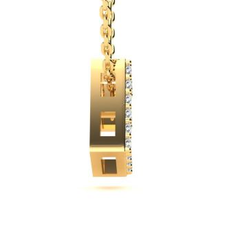 Letter E Diamond Initial Necklace In 14K Yellow Gold With 13 Diamonds
