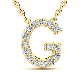 Letter G Diamond Initial Necklace In 14K Yellow Gold With 13 Diamonds