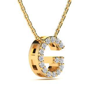 Letter G Diamond Initial Necklace In 14K Yellow Gold With 13 Diamonds